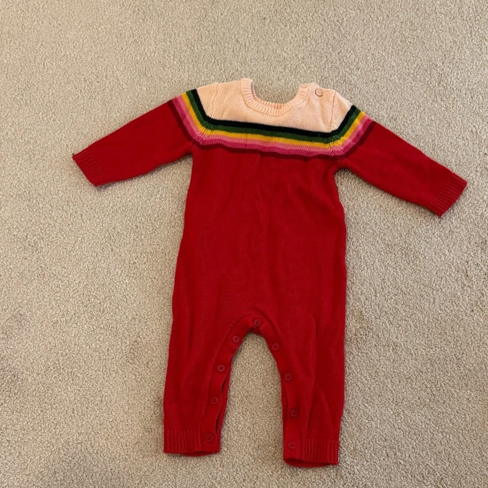 Gymboree Red Knit One-Piece with Rainbow Yoke